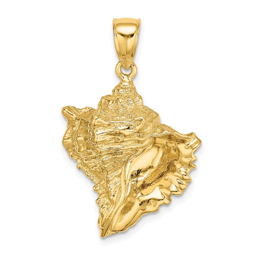 14k Yellow Gold Textured Conch Shell Necklace Charm Pendant